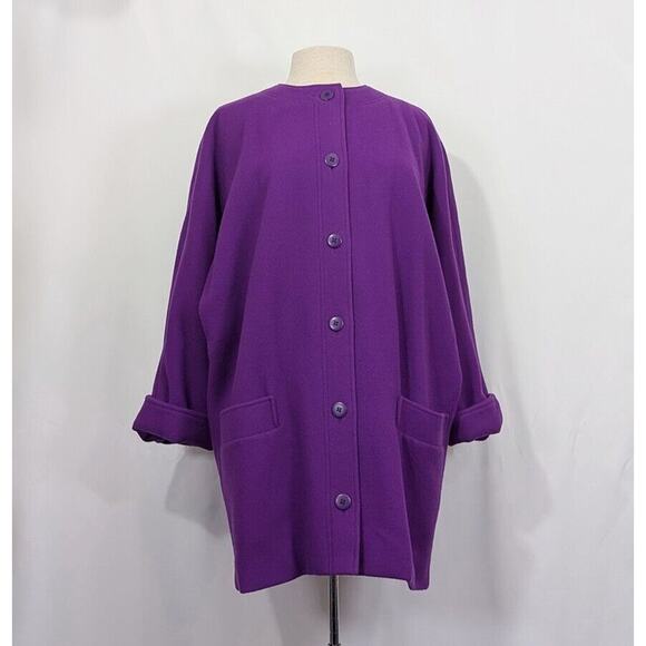 Vintage 80s Coat Purple Wool Lined Misses Size S Jaeger - Picture 1 of 9